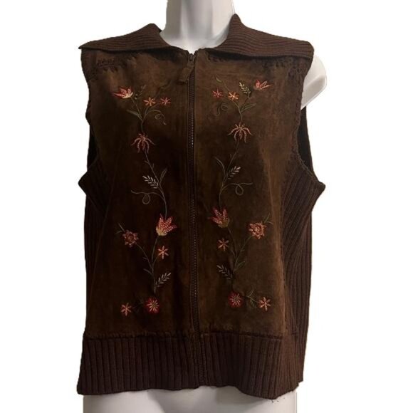 Designer Studio Original Jackets & Blazers - Designer Studio Original Brown Embroidered Vest with Floral Design, Medium